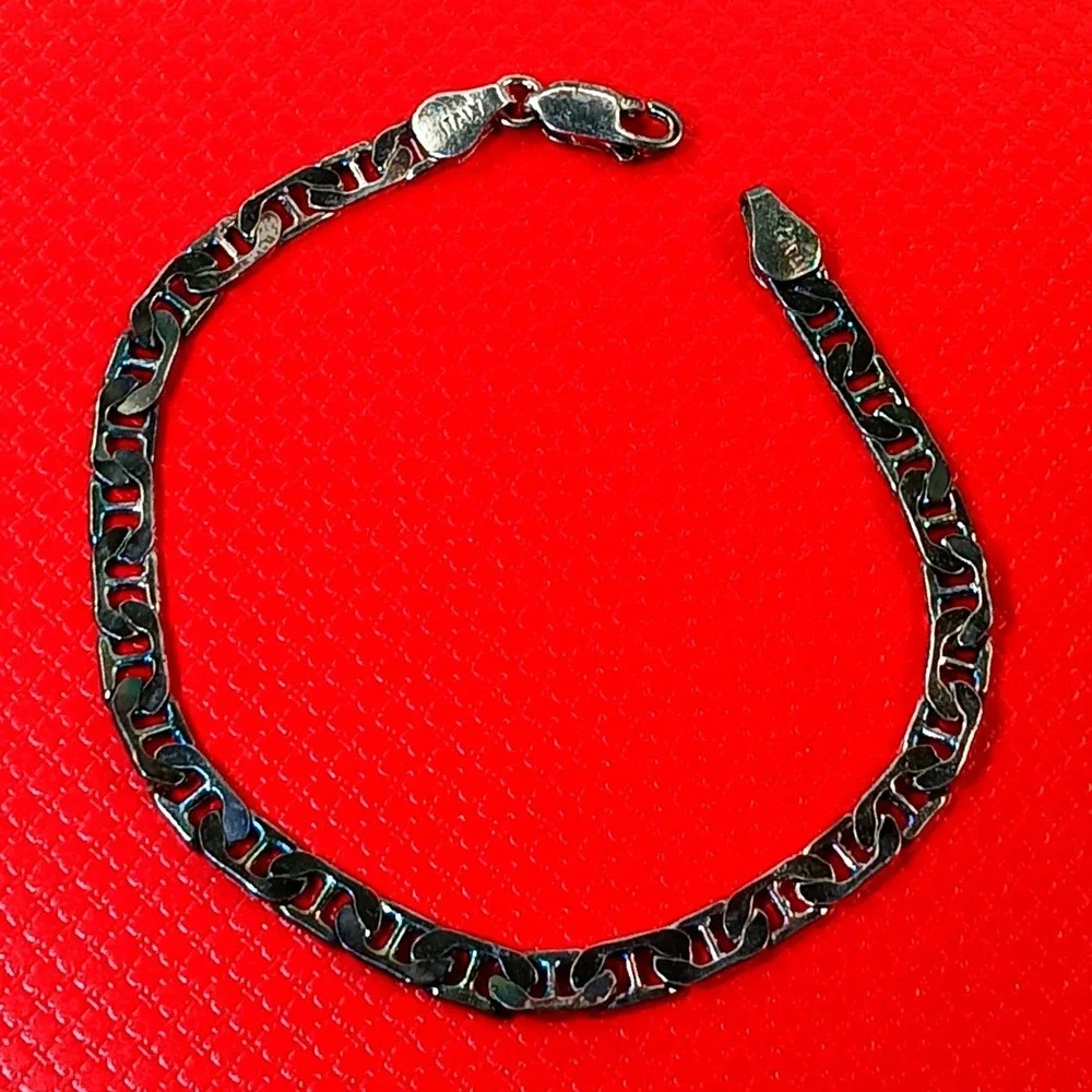 Vintage 1990s Italian Sterling Silver 925 Mariner Anchor Link Bracelet 7in 7.2g